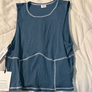 Aritzia Blue Tank Top with White Stitching